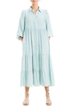 Max Studio Stripe Tiered Maxi Shirtdress In Blue/ Cream Stripe