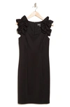 Donna Ricco Sleeveless Ruffle Shoulder Midi Dress In Black