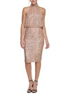 ELIZA J WOMENS HIGH-NECK EMBELLISHED COCKTAIL AND PARTY DRESS