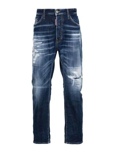 Dsquared2 Distressed Washed-denim Jeans In Dark Blue