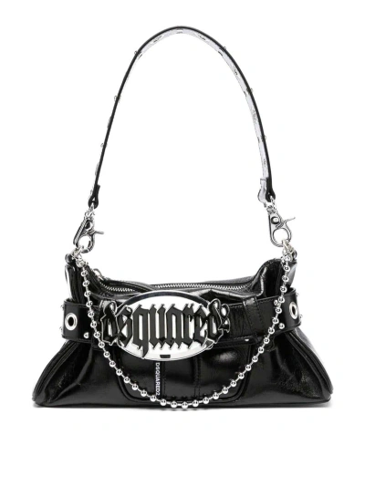 Dsquared2 Gothic Belted Leather Shoulder Bag In Black