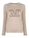 Max Mara Pamir Crewneck Logo Sweater In Beige