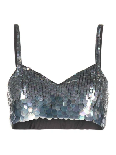 P.a.r.o.s.h . Iridescent Sequin Cropped Top In Silver