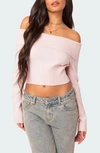 Edikted Women's Minnie Cropped Fold Over Knit Top In Light-pink