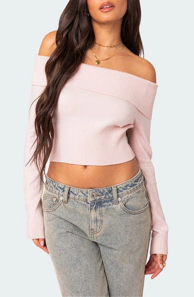 Edikted Women's Minnie Cropped Fold Over Knit Top In Light-pink
