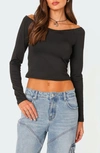 Edikted Women's Tahlia V Neck Off Shoulder Top In Black