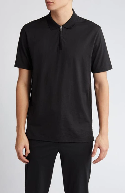 Hugo Boss Zip-up Cotton Polo Shirt In Dark Blue