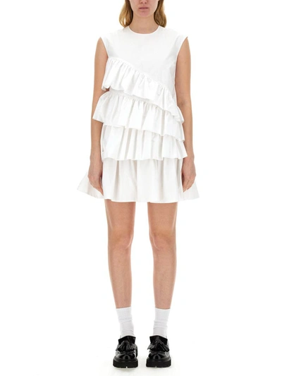 Msgm Tiered Ruffled Sleeveless Dress In White
