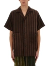 Uma Wang Striped Shirt With Oversized Collar And Textured Fabric In Multicolour