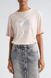Isabel Marant Étoile Zewel Metallic Logo Slub Linen Graphic T-shirt In Pearl Rose/ Silver