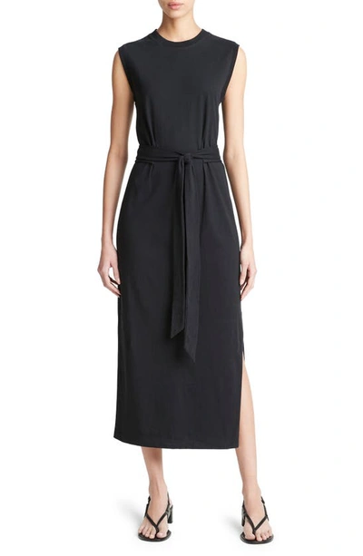 VINCE SLEEVELESS COTTON KNIT MIDI DRESS