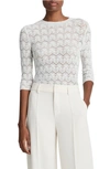 Vince Fine Lace 3/4 Sleeve Crew Neck Top Optic White