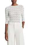 Vince Fine Lace Cotton Three-quarter-sleeve Sweater In Optic White In Optic White
