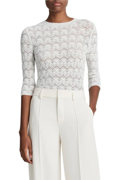 Vince Fine Lace Cotton Three-quarter-sleeve Sweater In Optic White