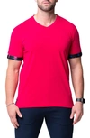 Maceoo Vivaldi Solid Skull Fuchsia Pink V-neck Cotton T-shirt In Pink