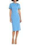 Maggy London Twist Neck Midi Sheath Dress In Blue Bonnet