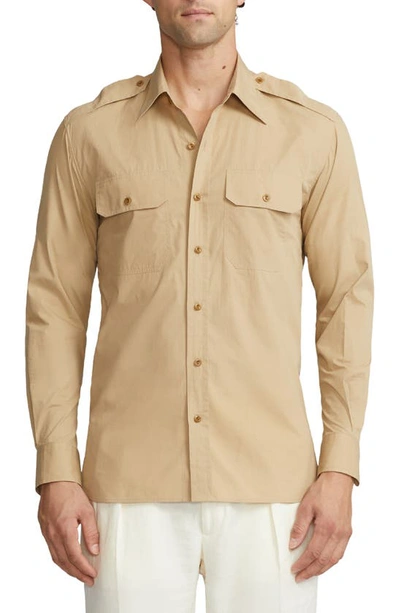 Ralph Lauren Purple Label Long-sleeved Cotton Shirt In Tan