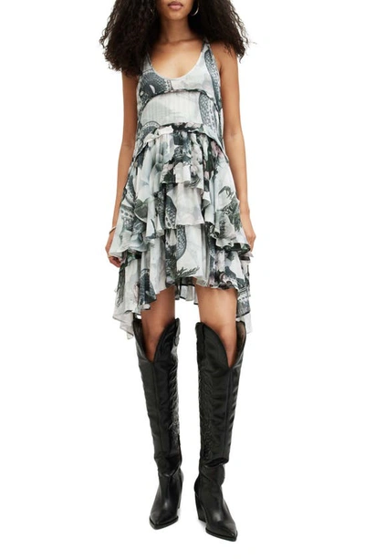 Allsaints Caverly Floral Valley Ruffled Mini Dress In Chalk White