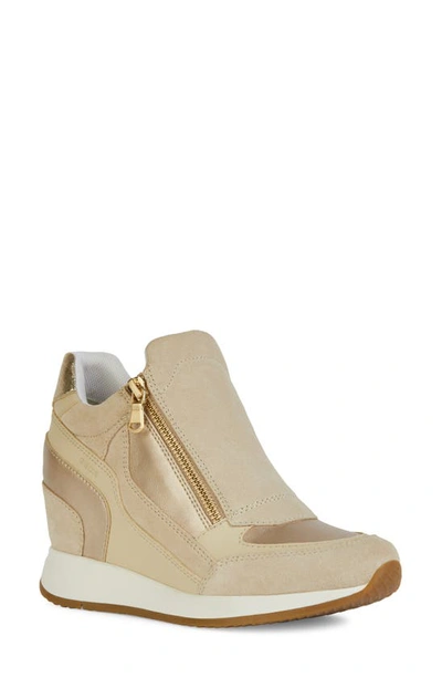Geox Nydame Wedge Trainer In Taupe/ Gold