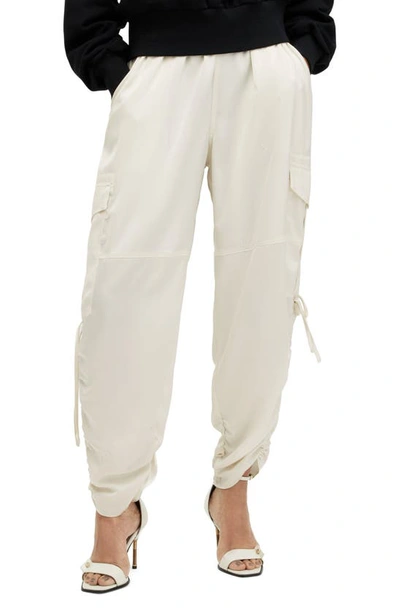 Allsaints Kaye Straight Fit Drawcord Pants In Beige/ White