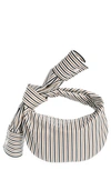 Bottega Veneta Mini Jodie Stripe Shirt Leather Top Handle Bag In Camel/ Black/ Brass