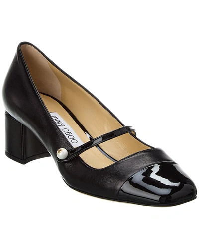 Jimmy Choo Elisa 45 Leather & Patent Pump In Black