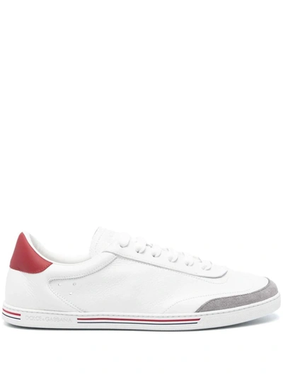 Dolce & Gabbana Stripe-detailed Round Toe Sneakers In Bianco/lampone