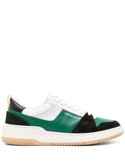 Ferragamo Sneakers In Nero Bright Green Bianco Ottic