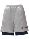 Givenchy Logo Printed Distressed Shorts In Grey/blue