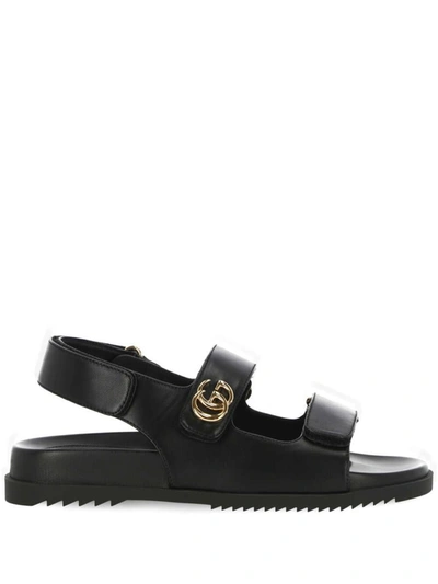 Gucci Moritz Gg Leather Sandals In Black
