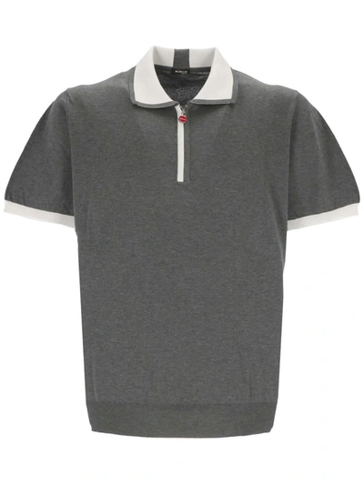 Kiton T-shirts And Polos In Bianco/grigio Medio
