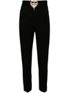 Moschino High-waisted Tailored Trousers With Heart Cut-out And Bead Embellishments In Black
