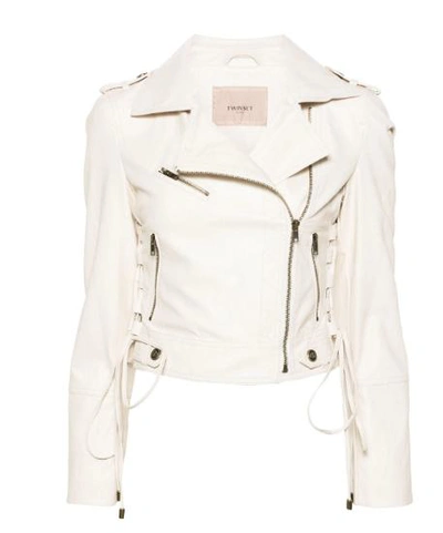 Twinset Logo-plaque Biker Jacket In Neve