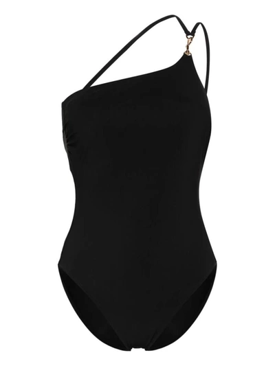 Tory Burch One-shoulder Clip Tank Swimsuit In Black (core)