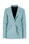 Versace Leather Single Breast Jacket In Lightblue