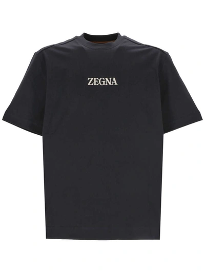 Zegna Logo Print Black T-shirt In Black  