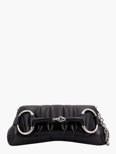 Gucci Woman Horsebit Chain Woman Black Shoulder Bags