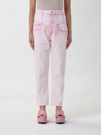 Isabel Marant Noemie Frayed Edge Straight Leg Jeans In Pink