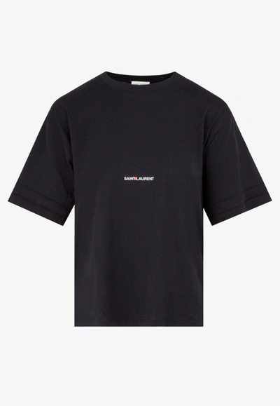 Saint Laurent Central Logo Cotton T-shirt In Black