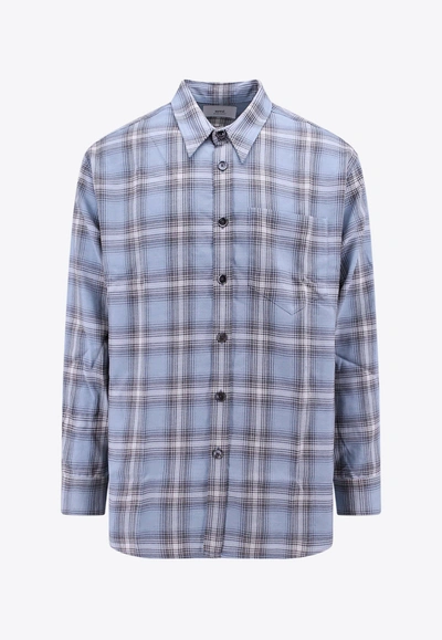Ami Alexandre Mattiussi Check Pattern Long-sleeved Shirt In Blue