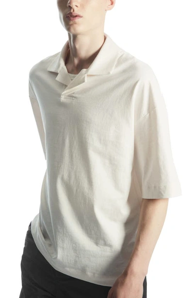 Cos Open-collar Polo-shirt In White Dusty Light