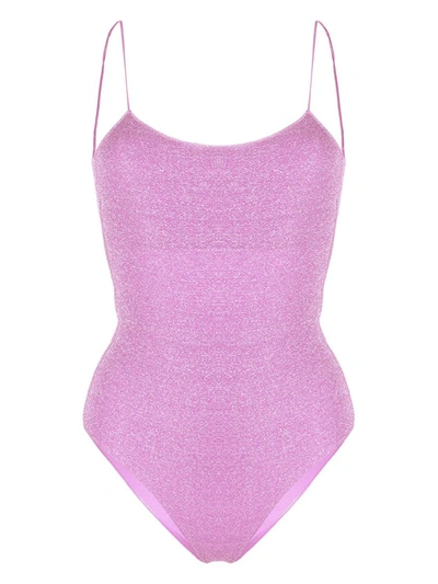 Oseree Lumière Backless Metallic Swimsuit In Pink & Purple