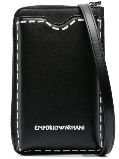 Emporio Armani Logo印花钱包手机小袋 In Black