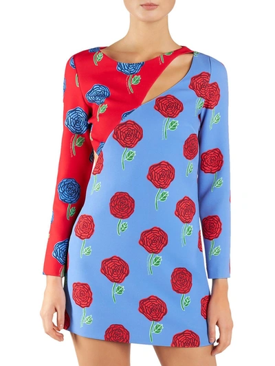 Versace Jeans Couture Cady Rose Print Dress In Blue,red