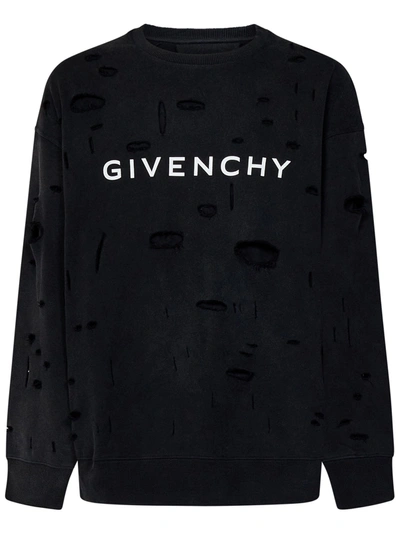 Givenchy Logo Printed Distressed Crewneck Sweatshirt In Nero