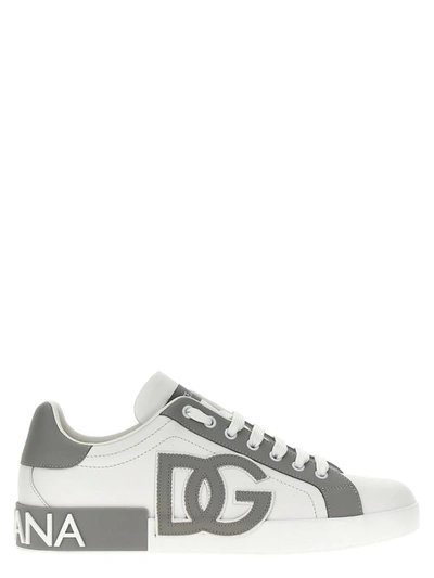 Dolce & Gabbana Portofino Leather Sneakers In Gray