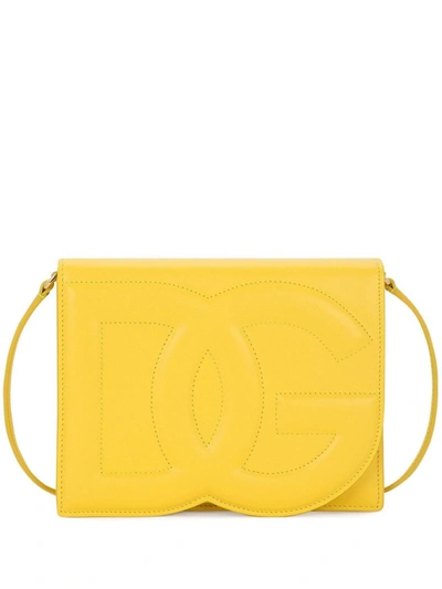 Dolce & Gabbana Logo Leather Shoulder Bag In Yellow