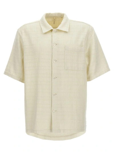 Sunflower Spacey Linen Blend Short Sleeve Shirt In Off White