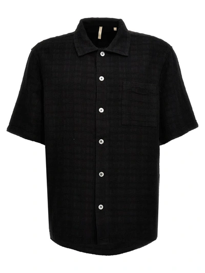 Sunflower Spacey Linen Blend Short Sleeve Shirt In Negro