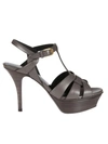 Saint Laurent Tribute T-strap Platform Sandal (women) In Gray